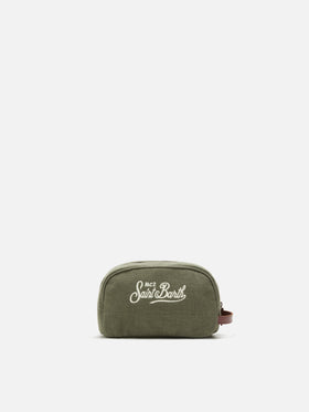 Green Westwood linen beauty bag with embroidered logo