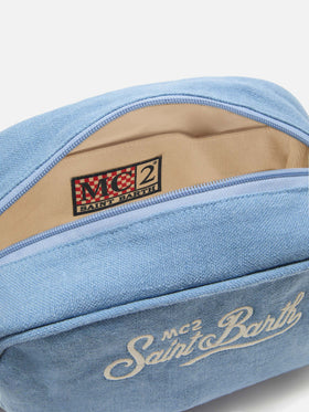 Blue Westwood linen beauty bag with embroidered logo