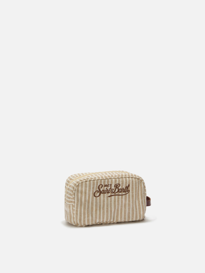 Westwood Leinen-Kosmetiktasche mit beige-weißem Streifenmuster 