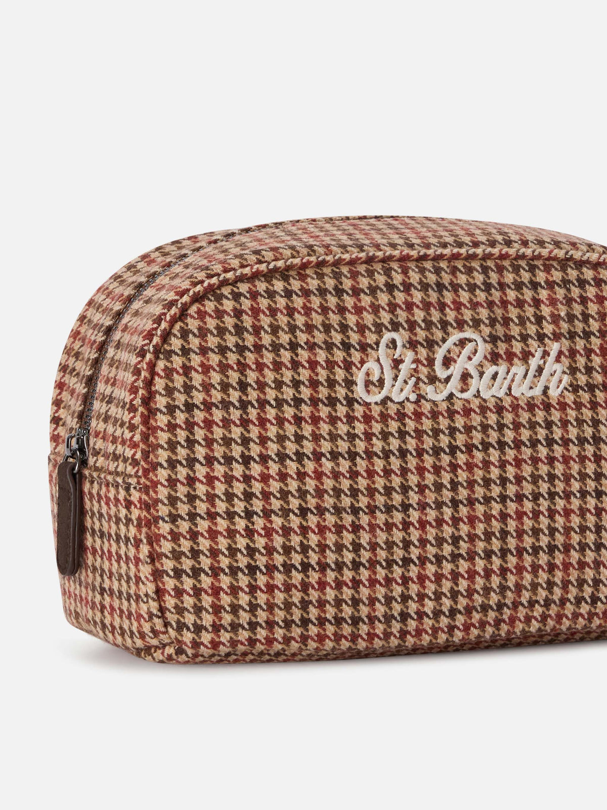 Beauty case Westwood beige in misto lana con motivo pied de poule
