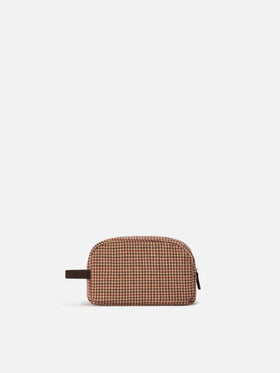 Beauty case Westwood beige in misto lana con motivo pied de poule