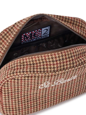 Beauty case Westwood beige in misto lana con motivo pied de poule