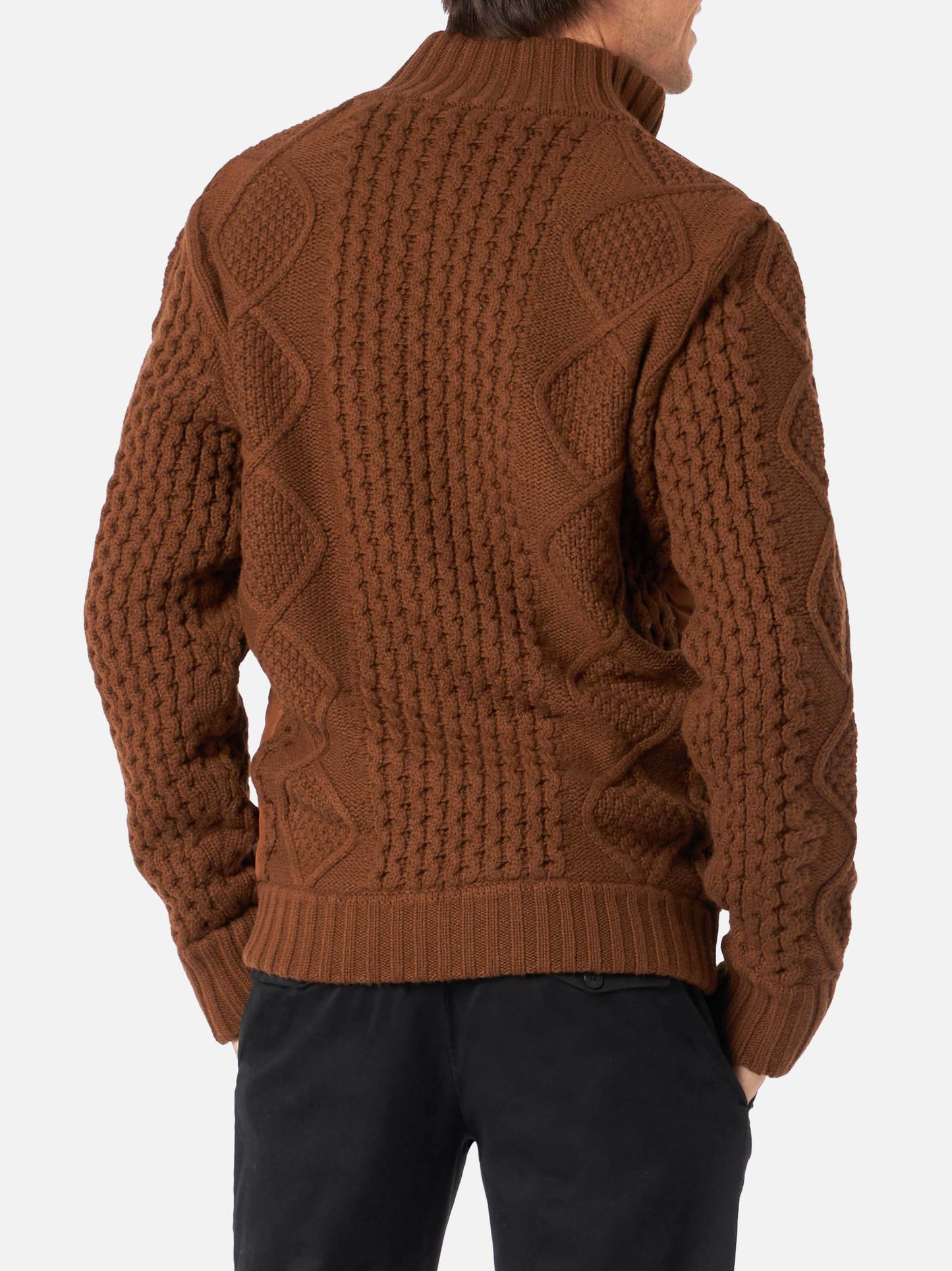 Giubbotto imbottito da uomo marrone con maniche in maglia