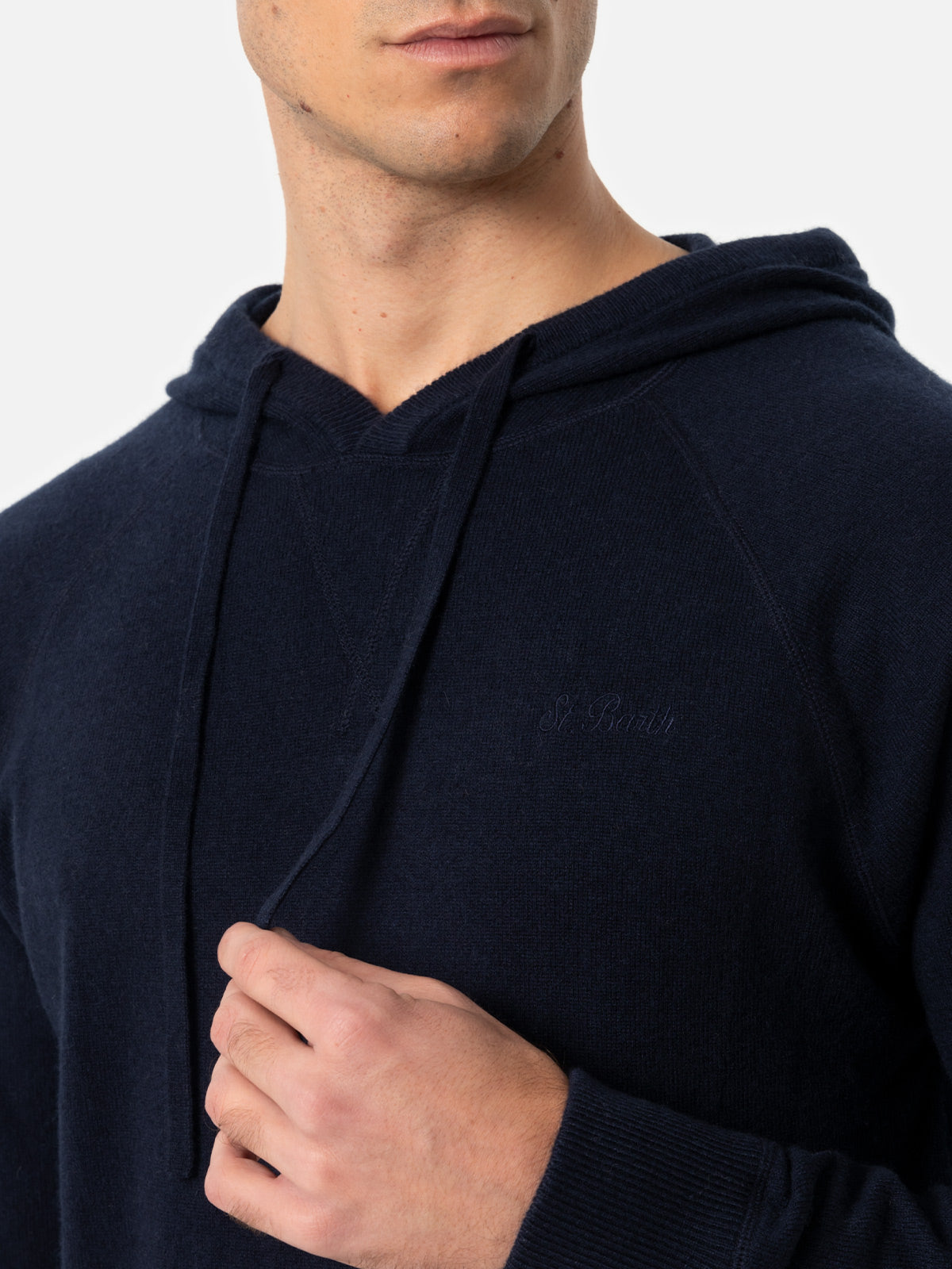 Man navy blue lambswool hooded sweater Mahony - MC2 Saint Barth
