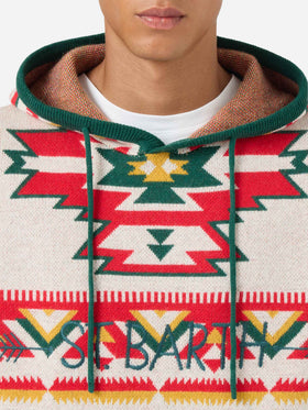 Maglia Wood brushed con cappuccio e fantasia etnica