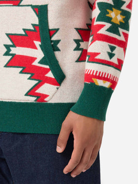 Maglia Wood brushed con cappuccio e fantasia etnica