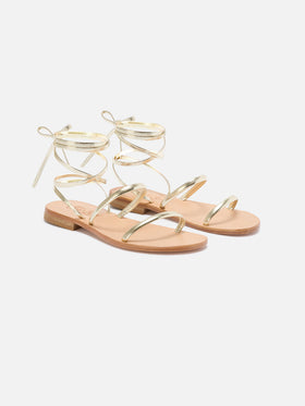 Essentials Zehentrenner aus echtem laminiertem Leder in Gold 