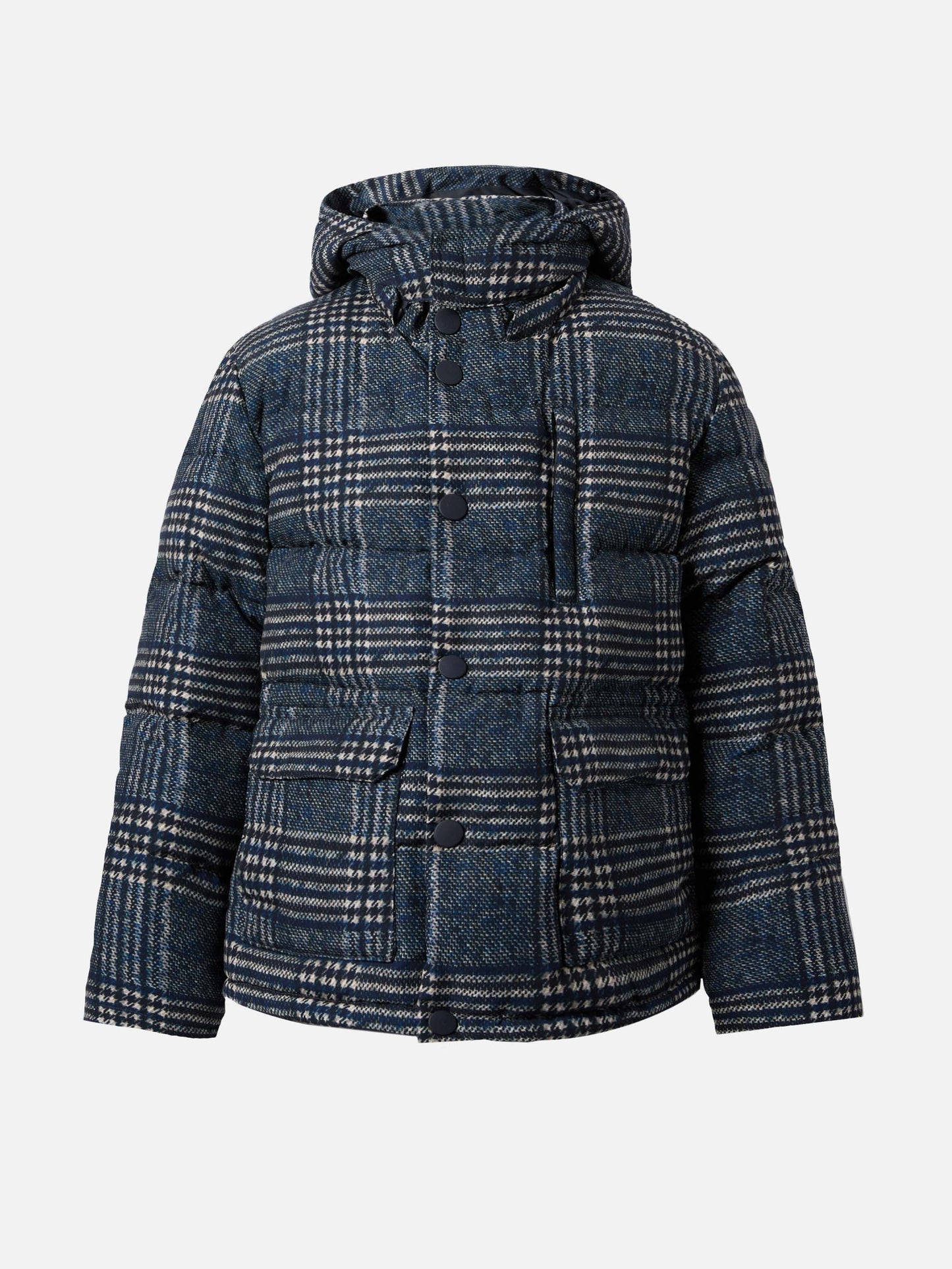 Hooded down padded jacket Baxter with Prince of Wales print