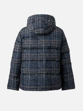 Hooded down padded jacket Baxter with Prince of Wales print