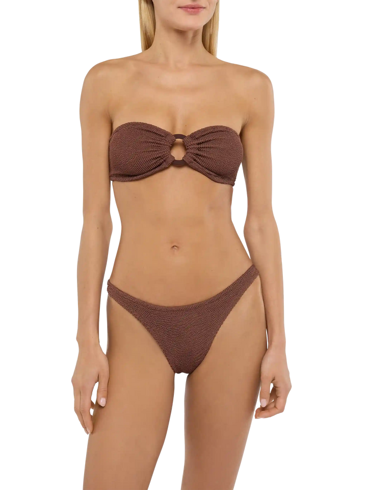 Yulia Naomi brown crinkle bikini with bandeau top and cheeky briefs - MC2 Saint Barth