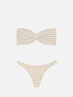 Naomi Crinkle Cheeky Badeslip mit Streifenmuster - Yulia Crinkle Bandeau Top mit Streifenmuster