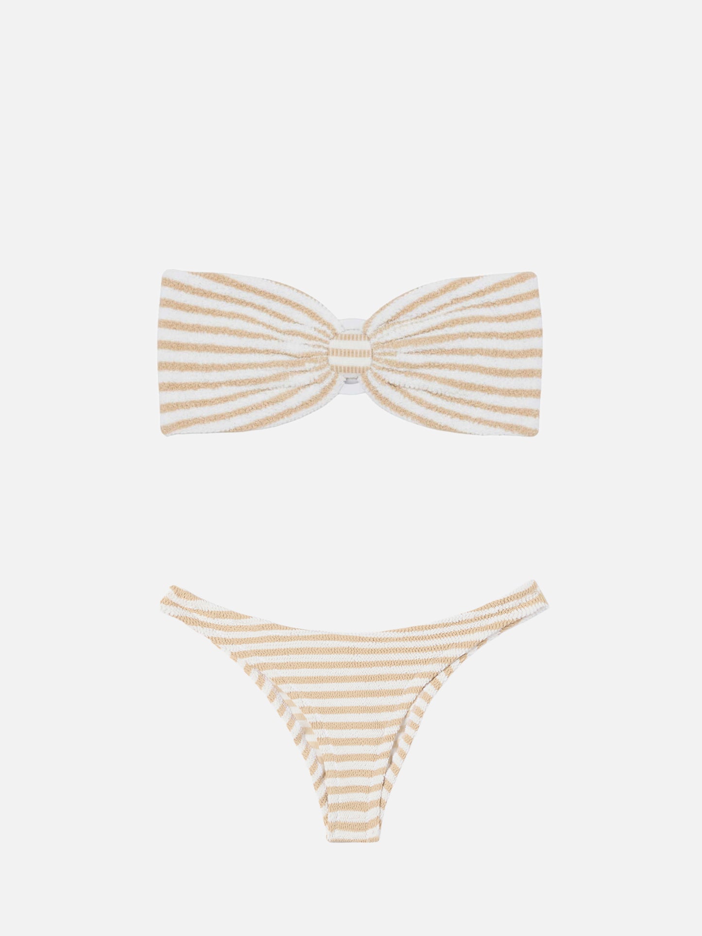 Yulia Elise bandeau crinkle bikini with regular swim briefs and striped print