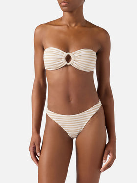 Yulia Elise bandeau crinkle bikini with regular swim briefs and striped print