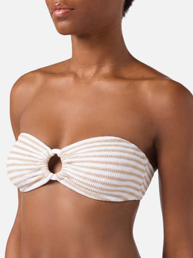 Yulia Elise bandeau crinkle bikini with regular swim briefs and striped print