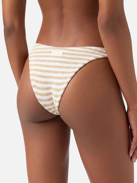 Elise crinkle swim briefs with biege striped print