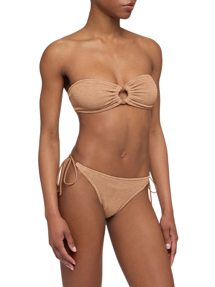 Yulia Norah caramel brown crinkle bikini with bandeau top and cheekiest briefs - MC2 Saint Barth