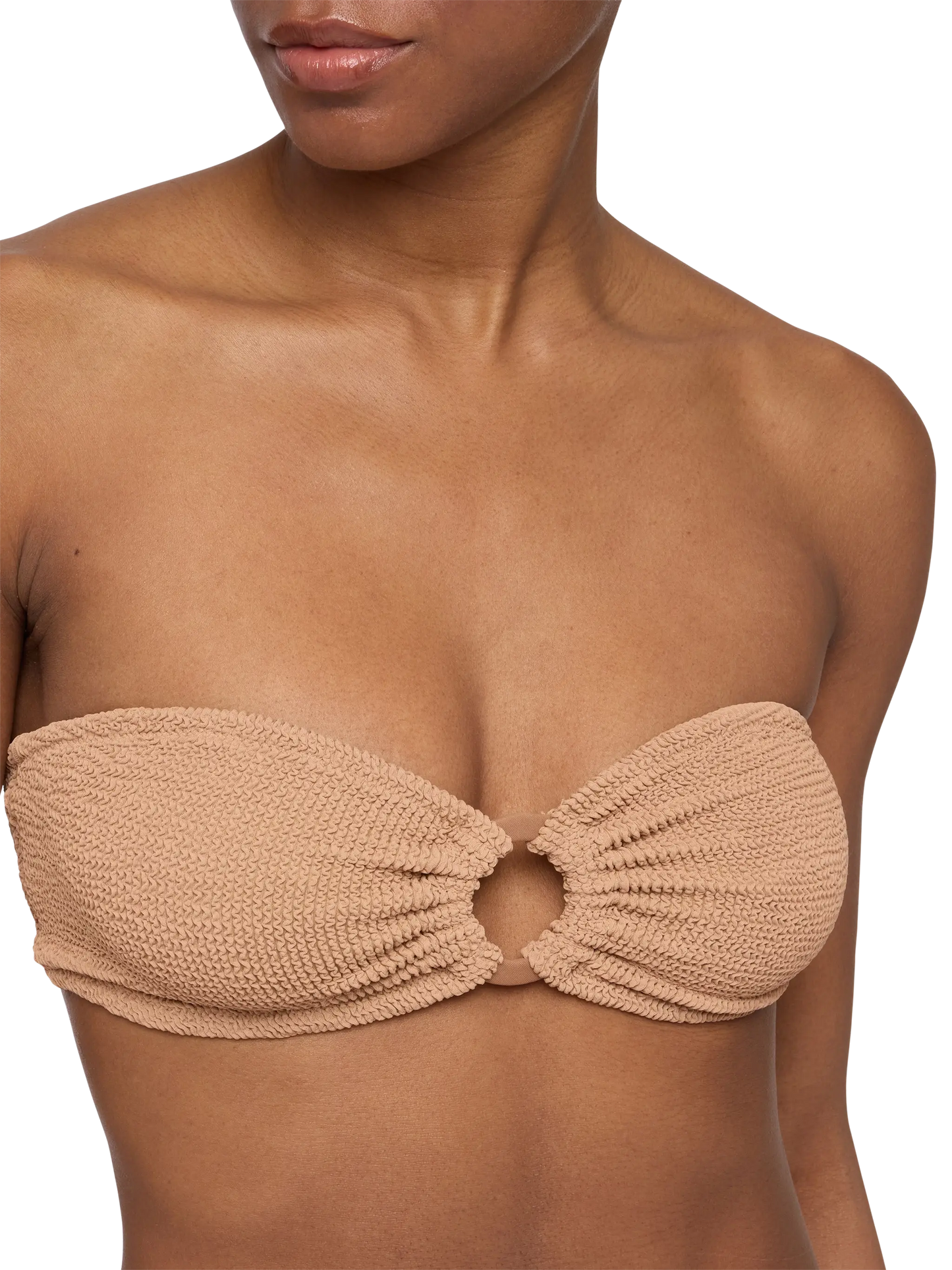 Yulia Norah caramel brown crinkle bikini with bandeau top and cheekiest briefs - MC2 Saint Barth