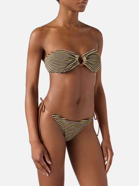 Bikini de crinkle a rayas marrón y beige Yulia Marielle 