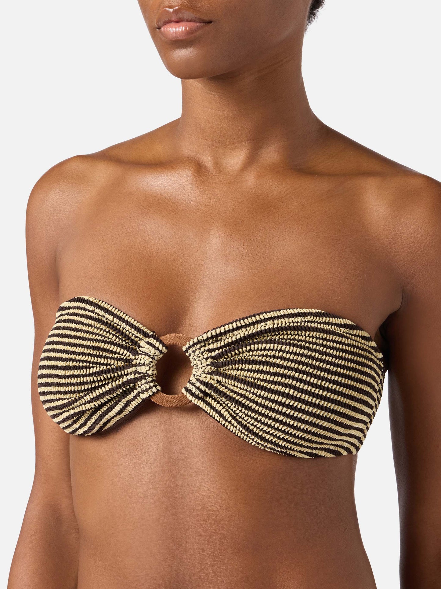 Top de bikini bandeau Yulia en tejido crinkle a rayas 