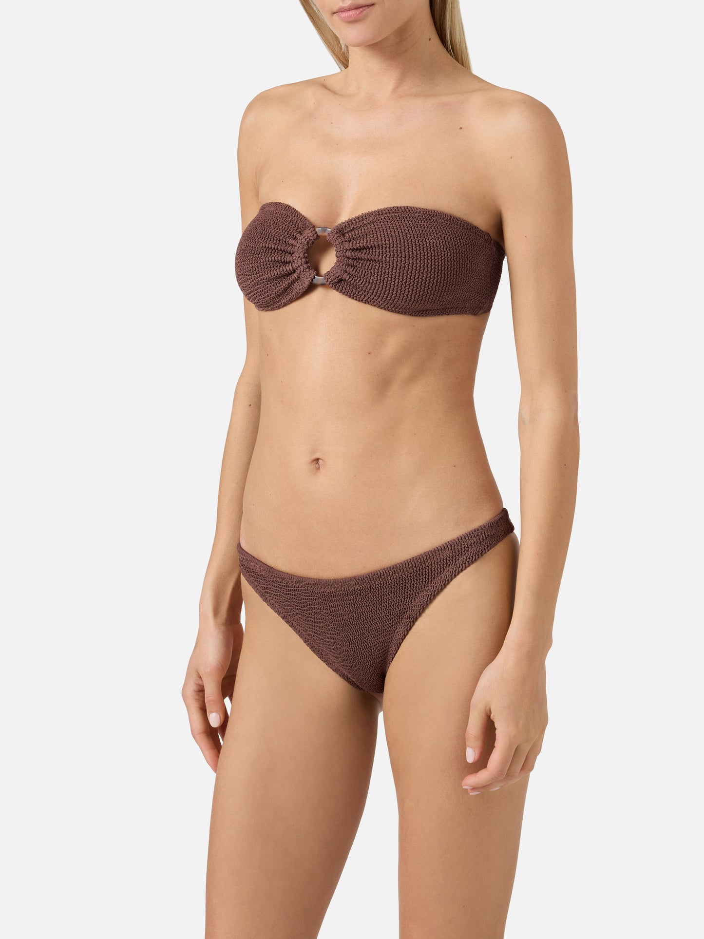 Bikini bandeau froissé marron Yulia Naomi 