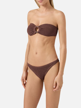 Bikini bandeau froissé marron Yulia Naomi 