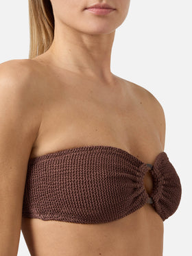 Bikini bandeau froissé marron Yulia Naomi 
