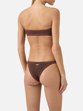 Bikini bandeau froissé marron Yulia Naomi 