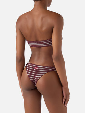 Bikini de crinkle a rayas bordeaux y blanco Yulia Naomi 
