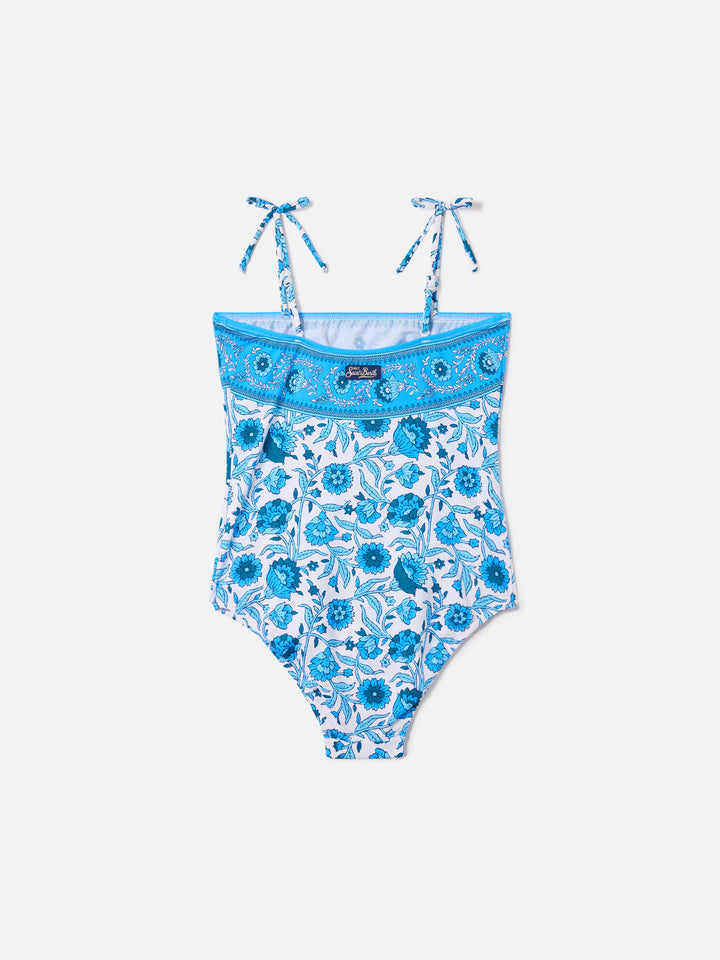 Zadig one-piece swimsuit with blue batik floral print