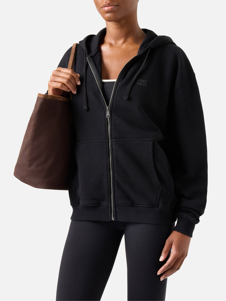Schwarzes Zadie Sweatshirt mit Reißverschluss und Logo-Patch 