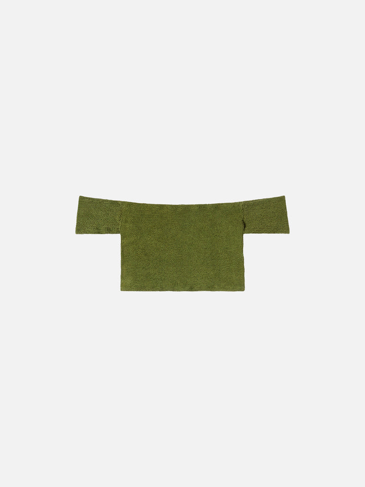 Crinkle wide shoulder strap top swimsuit Zena