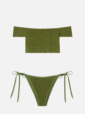 Wide shoulder strap bikini Zena Marielle in military green crinkle