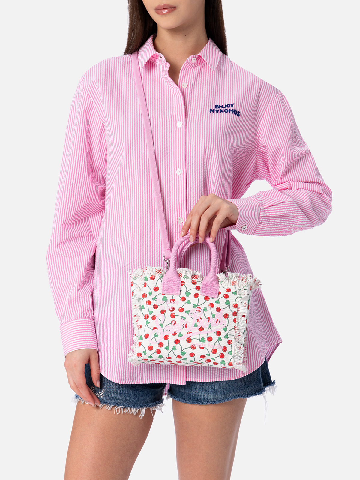Mini-Kosmetiktasche aus kirschfarbenem Baumwollcanvas