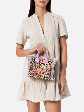Mini-Kosmetiktasche aus Animalier-Baumwollcanvas