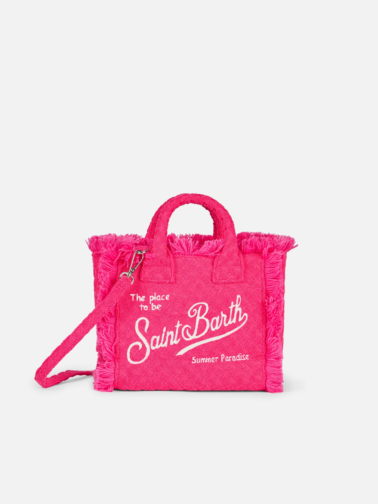 Mini-Kosmetiktasche aus fuchsiafarbenem Frottee mit Prägung