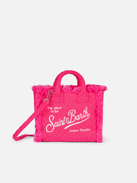 Mini-Kosmetiktasche aus fuchsiafarbenem Frottee mit Prägung