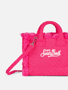 Mini-Kosmetiktasche aus fuchsiafarbenem Frottee mit Prägung