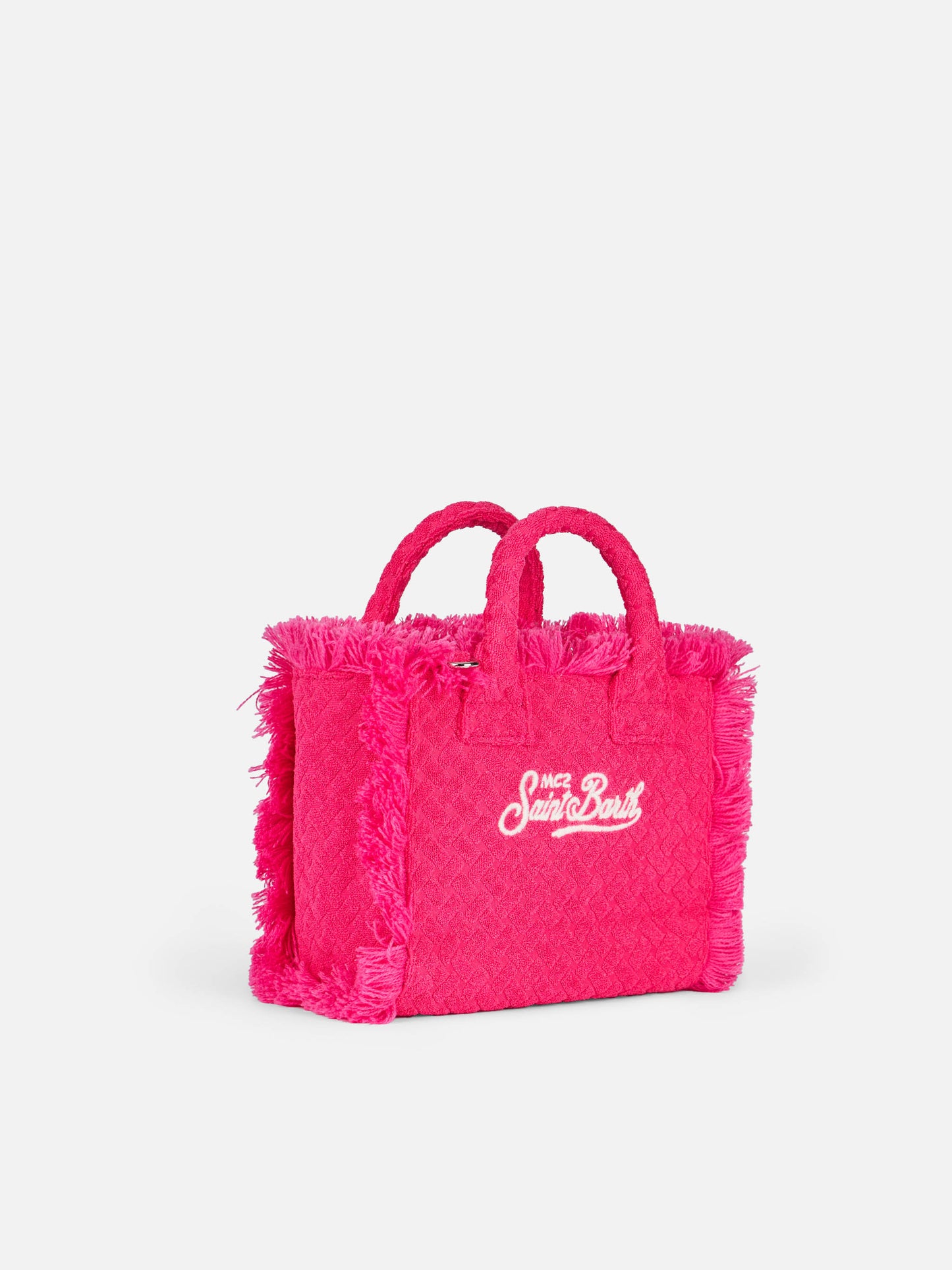 Mini-Kosmetiktasche aus fuchsiafarbenem Frottee mit Prägung