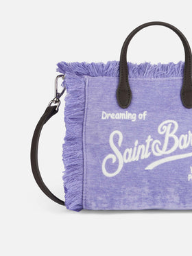 Borsa Mini Vanity con frange in velluto lilla
