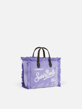 Borsa Mini Vanity con frange in velluto lilla