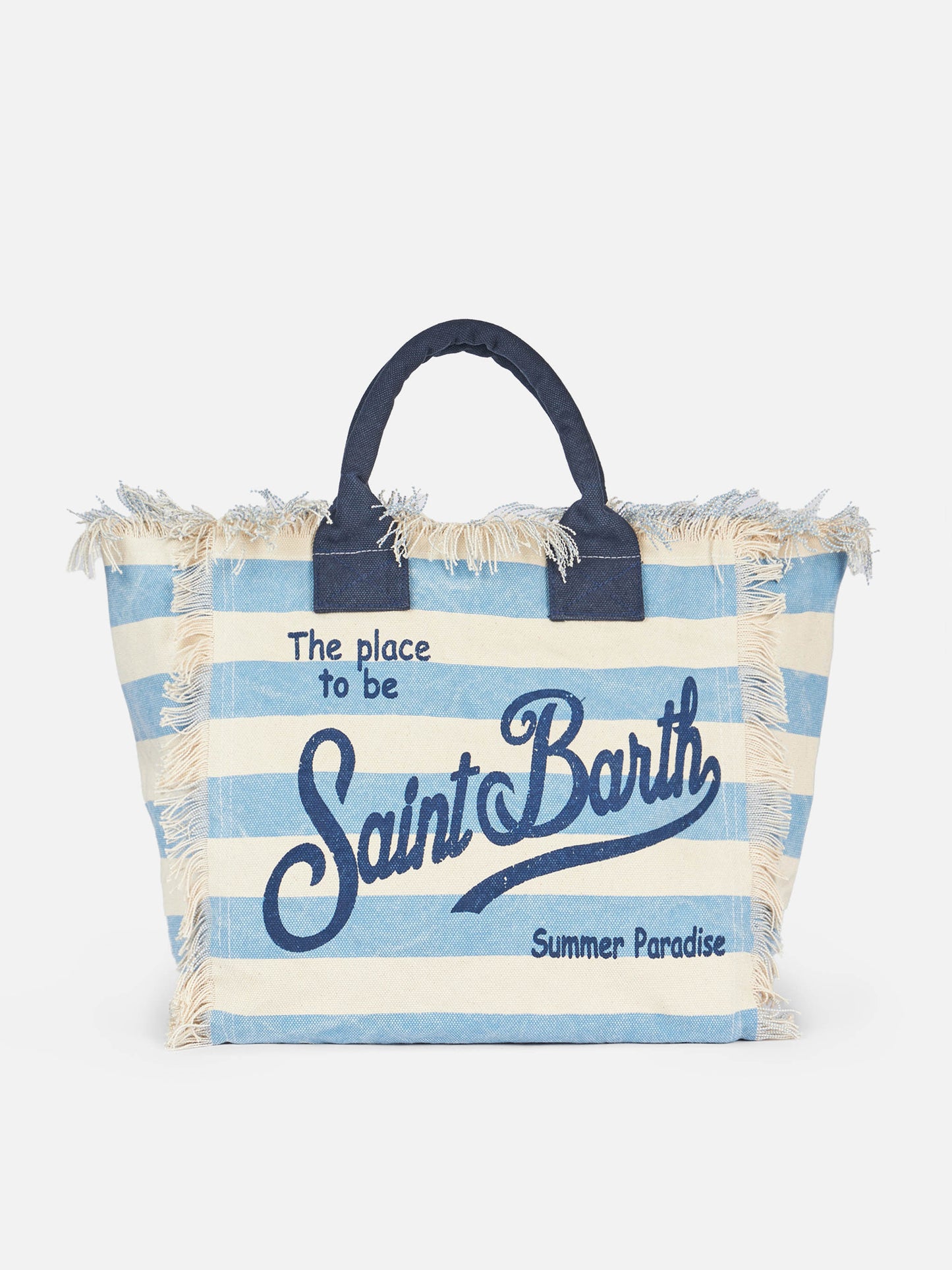 Cotton canvas Vanity tote bag with light blue striped print - MC2 Saint Barth