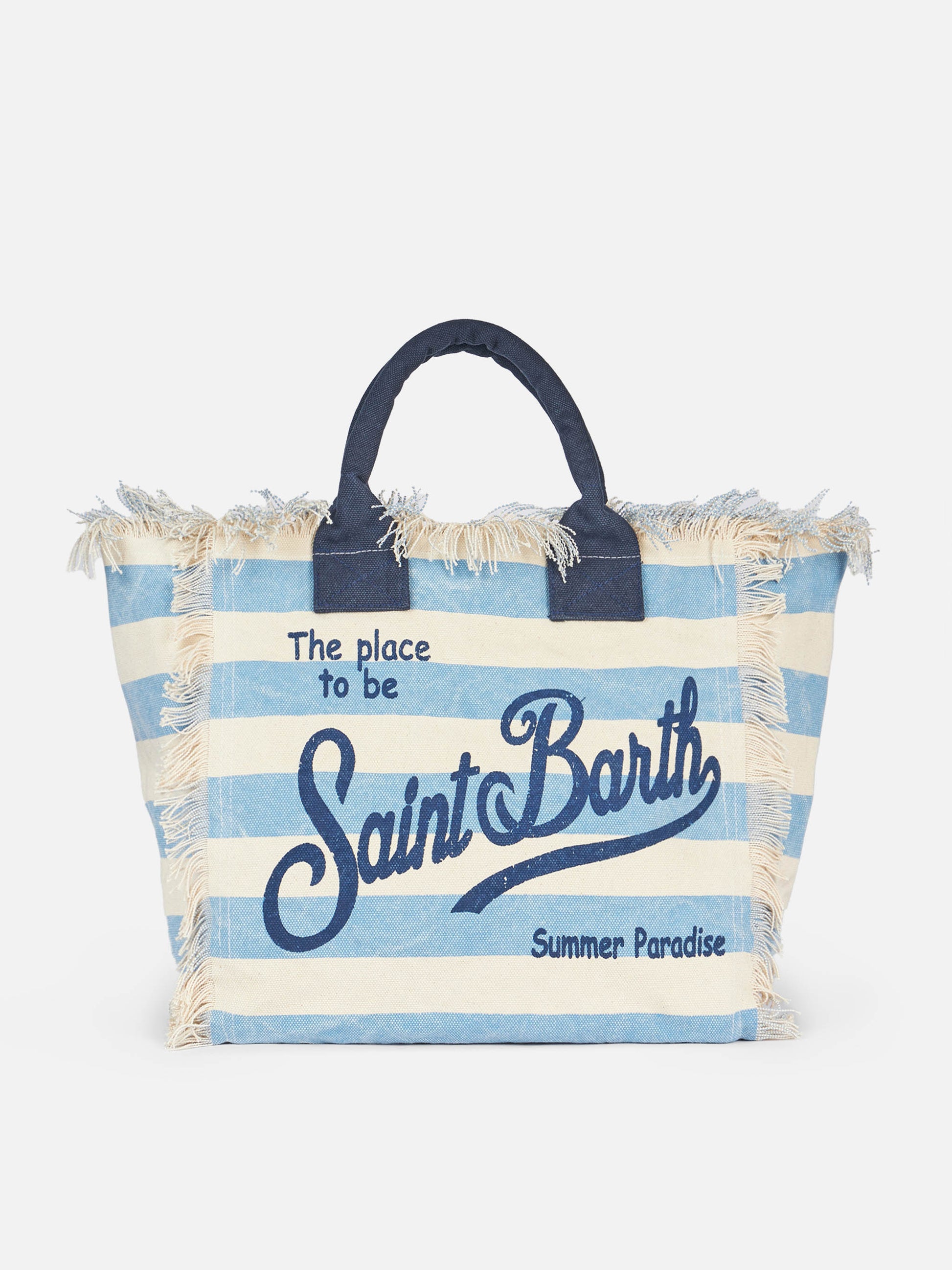 Cotton canvas Vanity tote bag with light blue striped print - MC2 Saint Barth