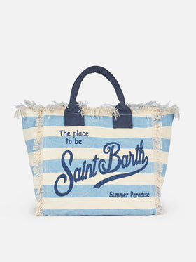 Cotton canvas Vanity tote bag with light blue striped print - MC2 Saint Barth