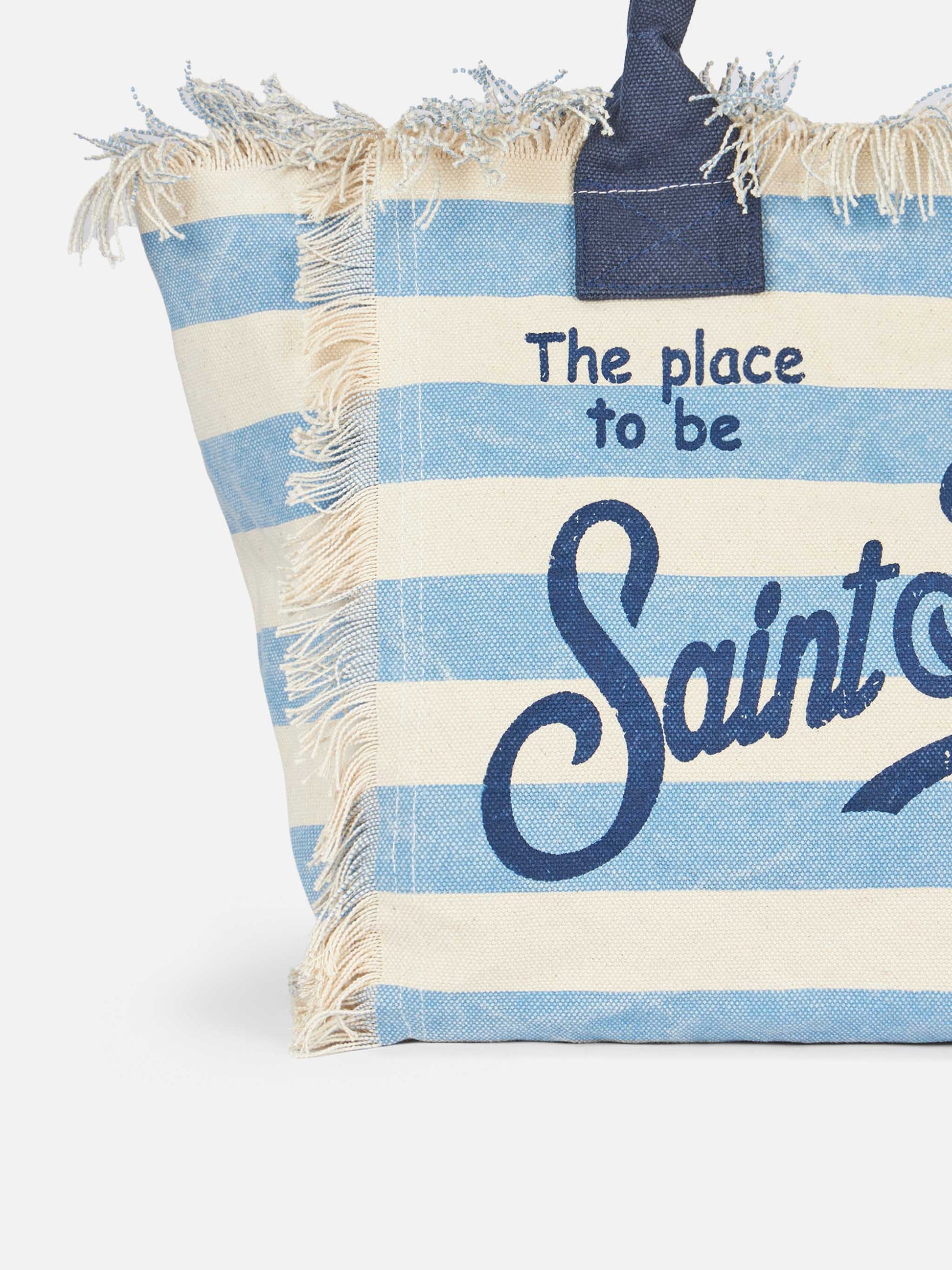 Cotton canvas Vanity tote bag with light blue striped print - MC2 Saint Barth