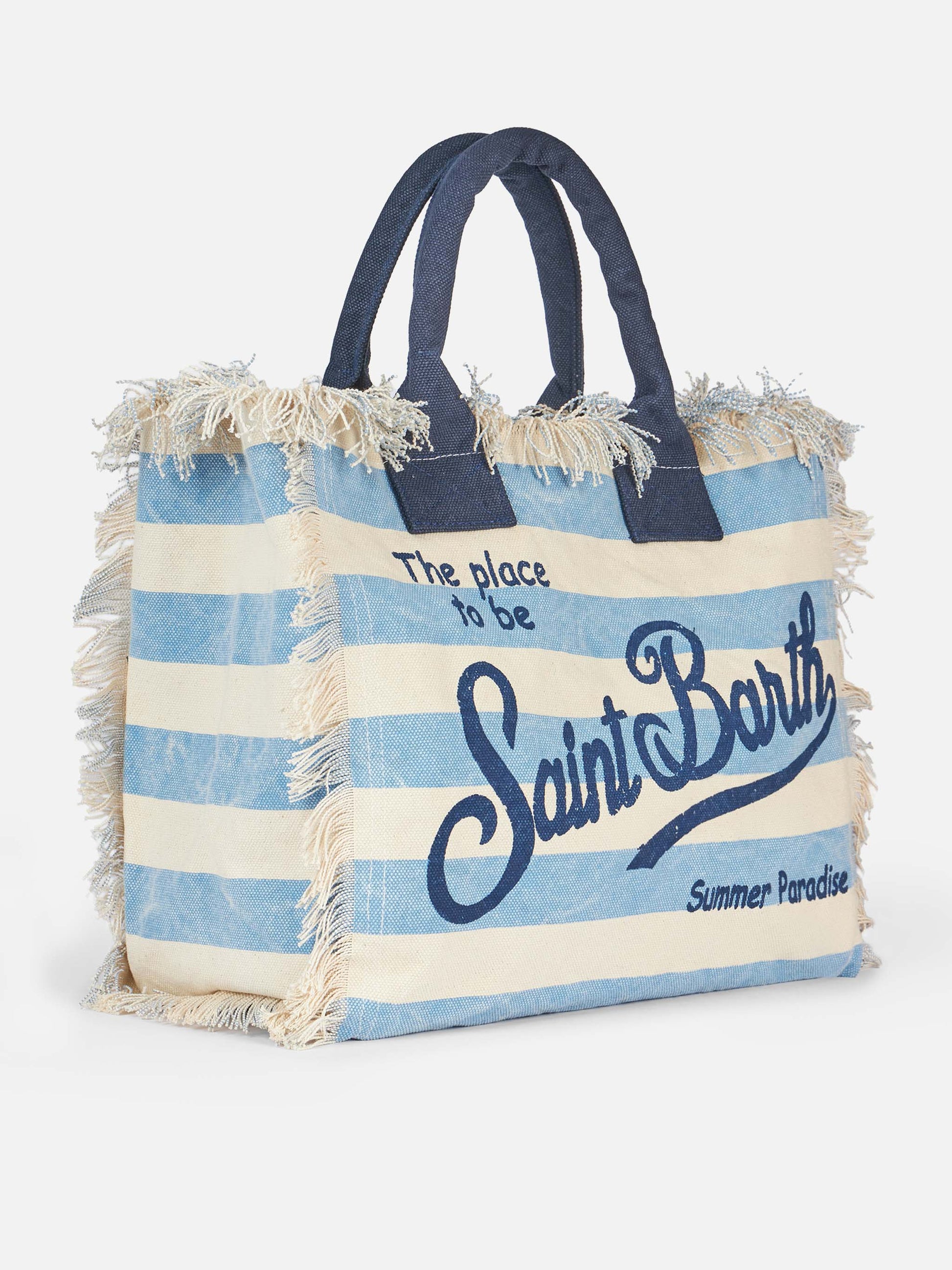 Cotton canvas Vanity tote bag with light blue striped print - MC2 Saint Barth