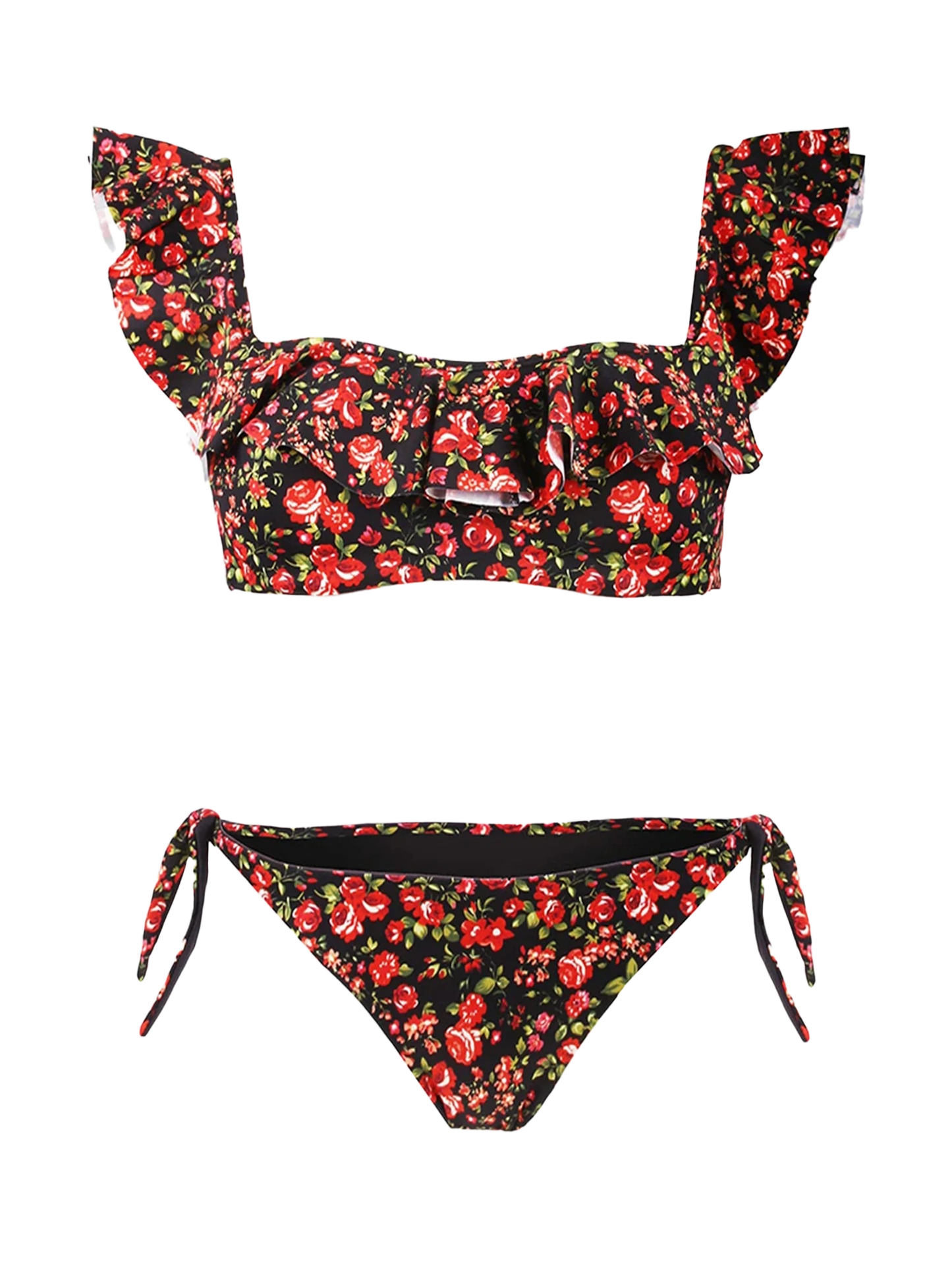 Bikini a fascia con volant stampa fiori