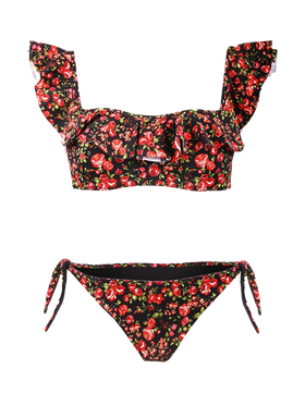 Bikini a fascia con volant stampa fiori