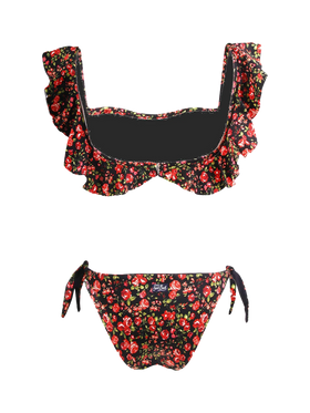 Bikini a fascia con volant stampa fiori