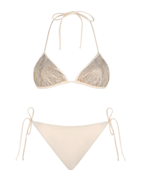 Woman triangle beige bikini with rhinestones - MC2 Saint Barth