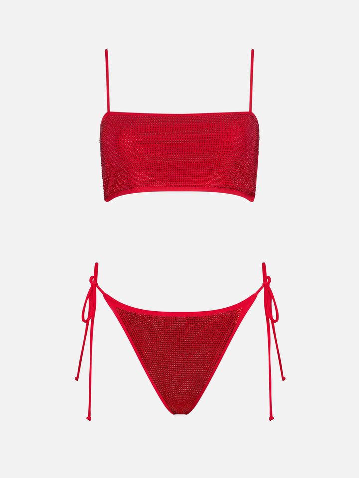 Bikini a fascia Athena Virgo rosso con strass